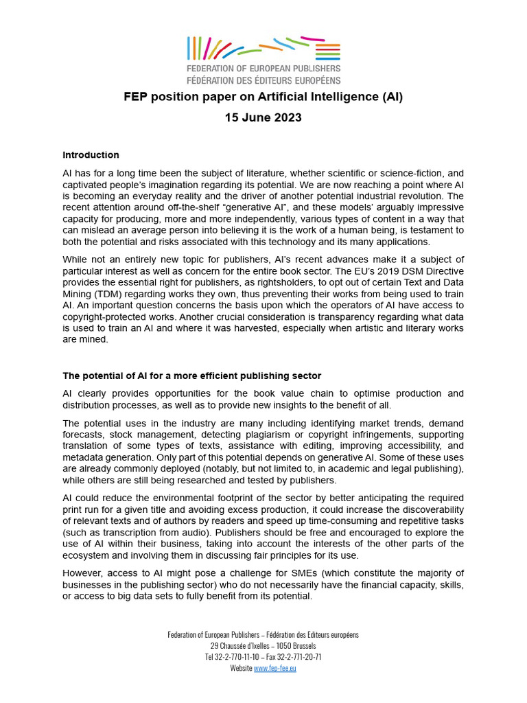2023-06-15-Fep Position Paper On Artificial Intelligence-2 | PDF ...