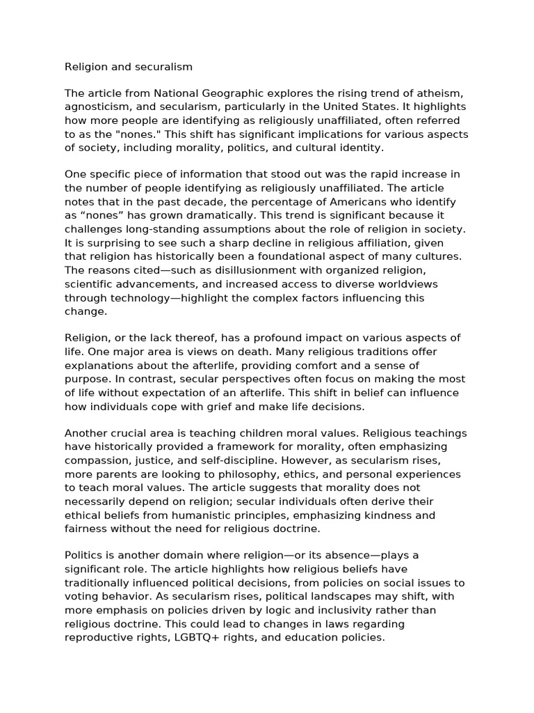 Rising Secularism and Its Societal Impact | PDF | Morality | Secularism
