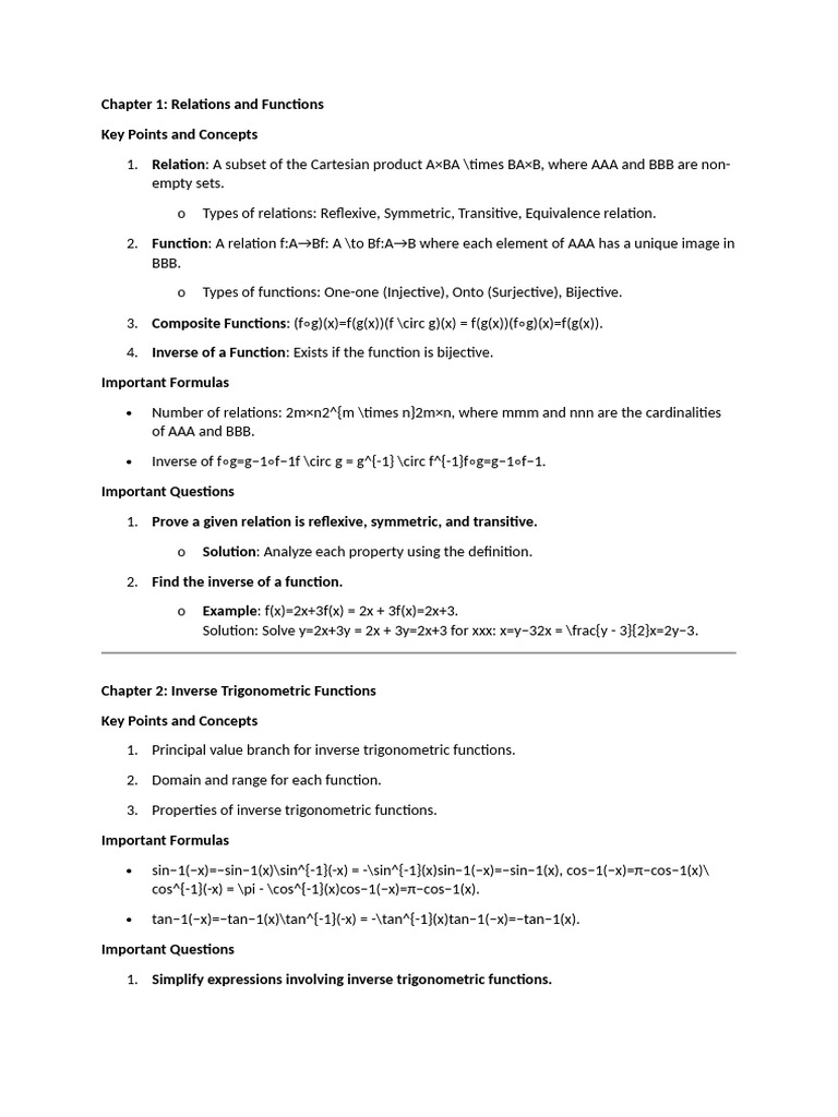 Maths Summary | PDF | Matrix (Mathematics) | Function (Mathematics)