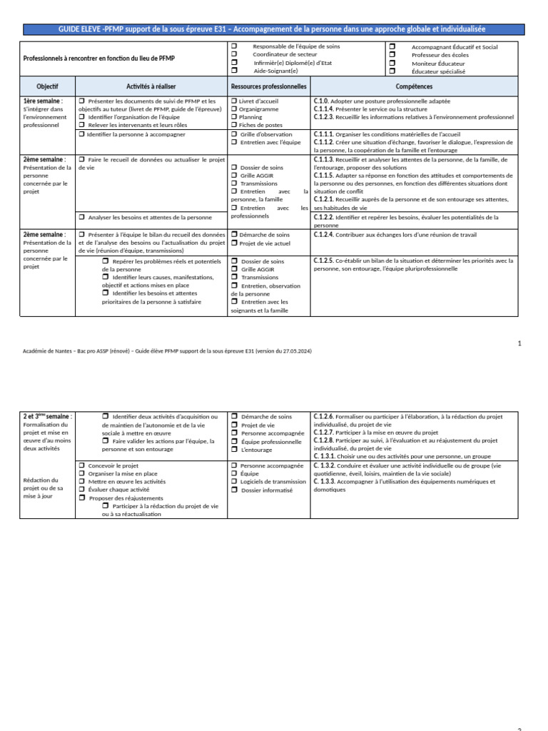 Guide PFMP E31 : Accompagnement personnalisé | PDF | Allaitement