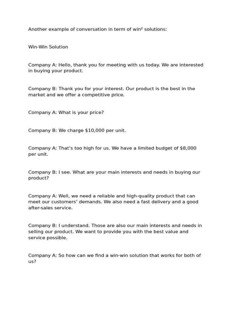 Win-Win Negotiation Example | PDF