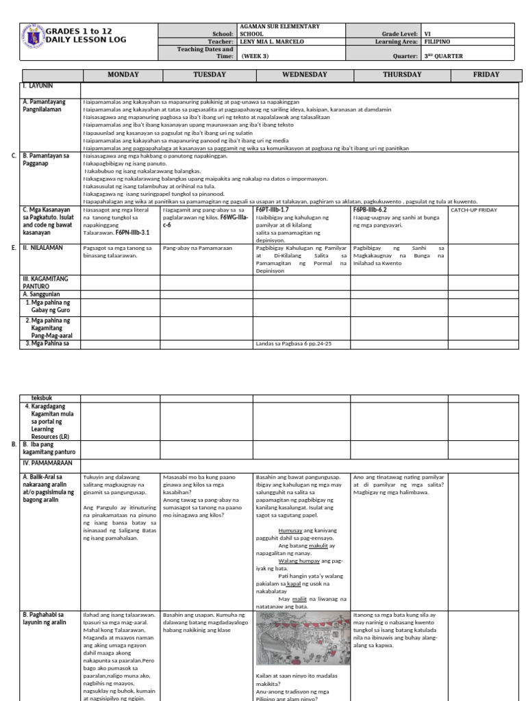 DLL - Filipino 6 - Q3 - W3 | PDF