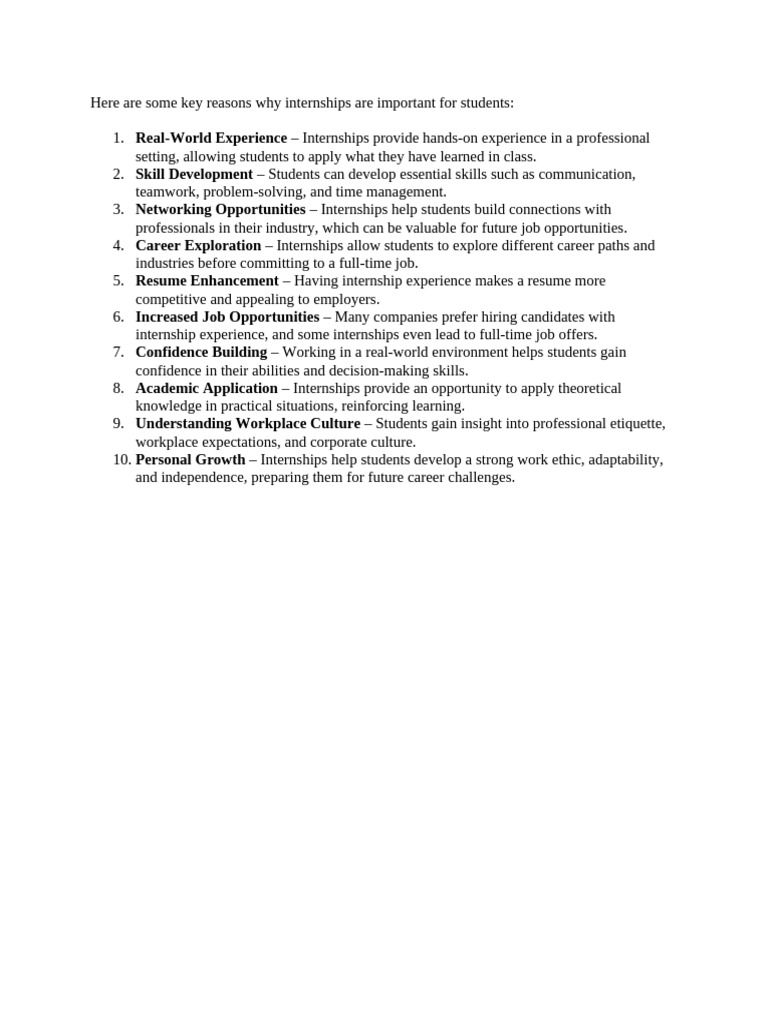 Importance of Internships for Students | PDF