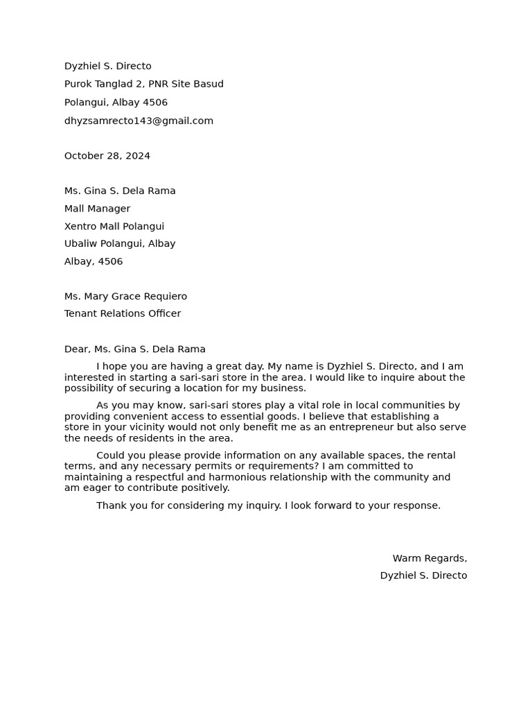 Inquiry for Sari-Sari Store Location | PDF