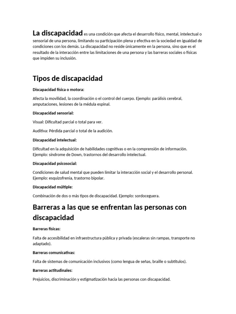 Tipos y barreras de la discapacidad | PDF | Invalidez | Discriminación
