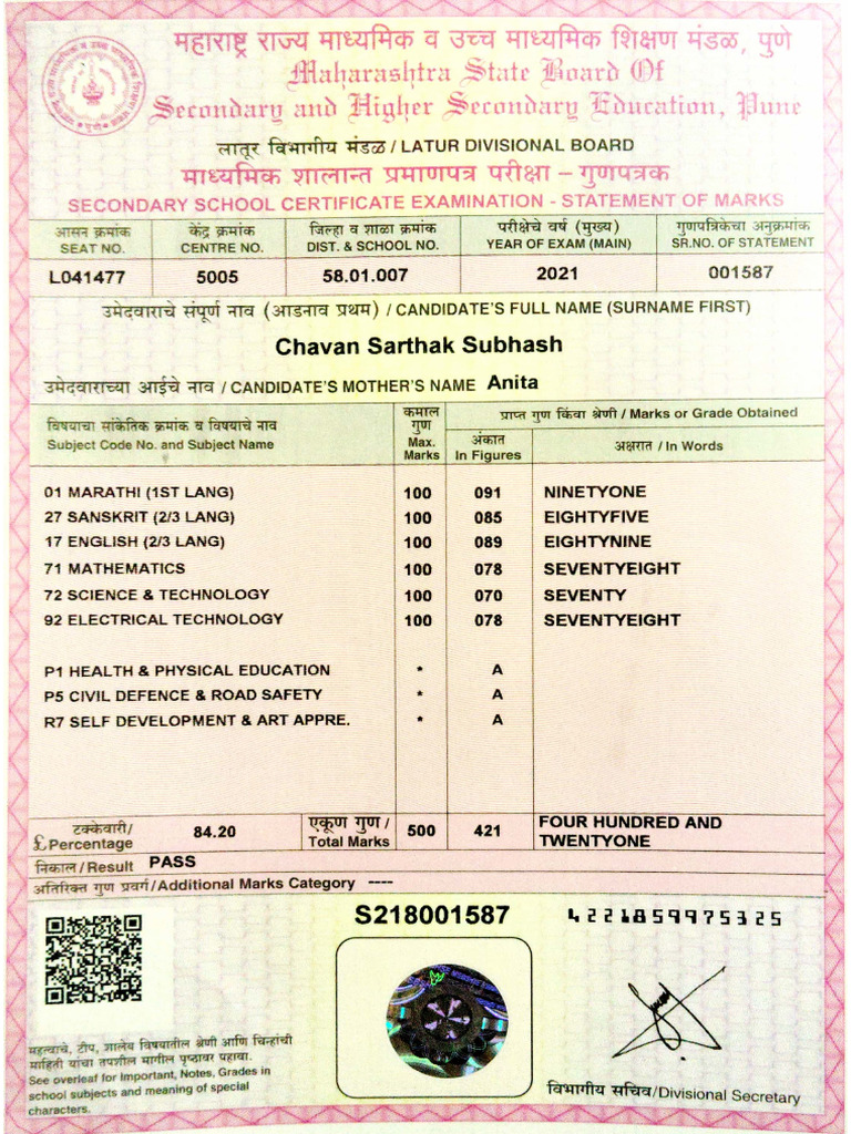 10 TH Mark Sheet | PDF