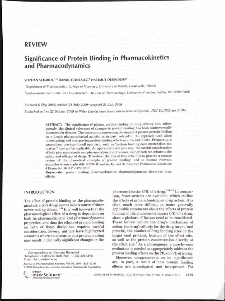 Significance of Protein Binding in Pharmacokinetics and ...