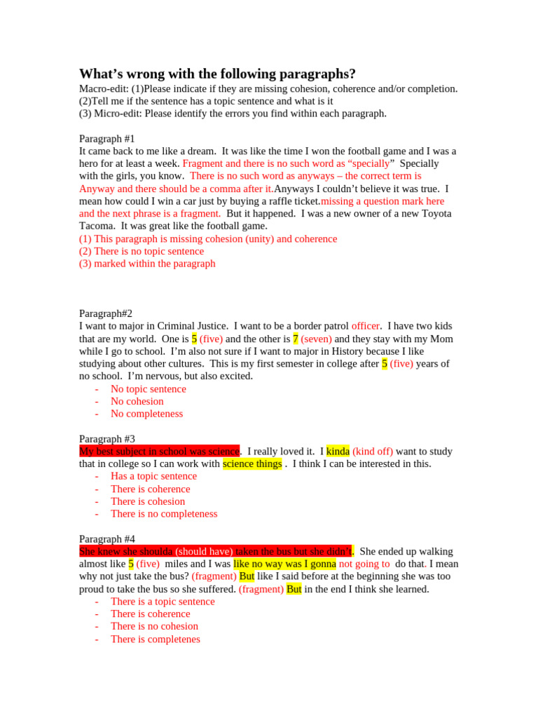 Paragraph Editing and Analysis Guide | PDF