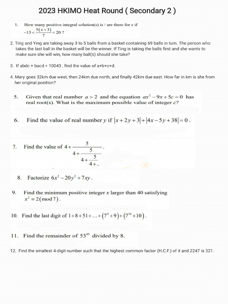 s2 Hkimo 2023 Heat Round | PDF