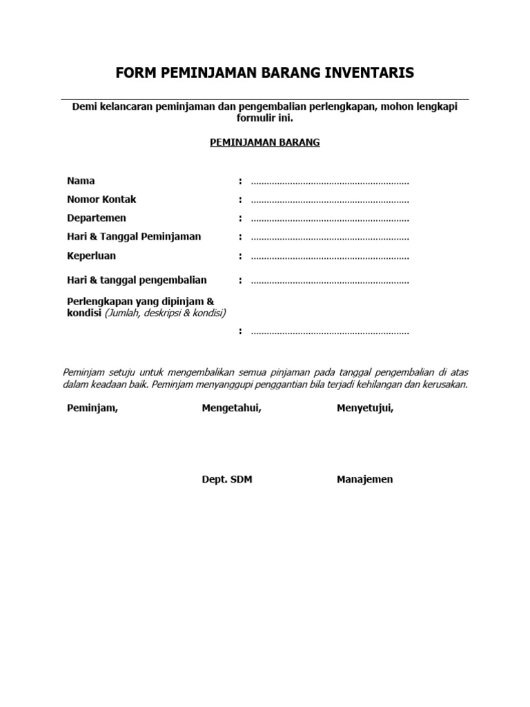 Formulir Peminjaman Barang Inventaris | PDF