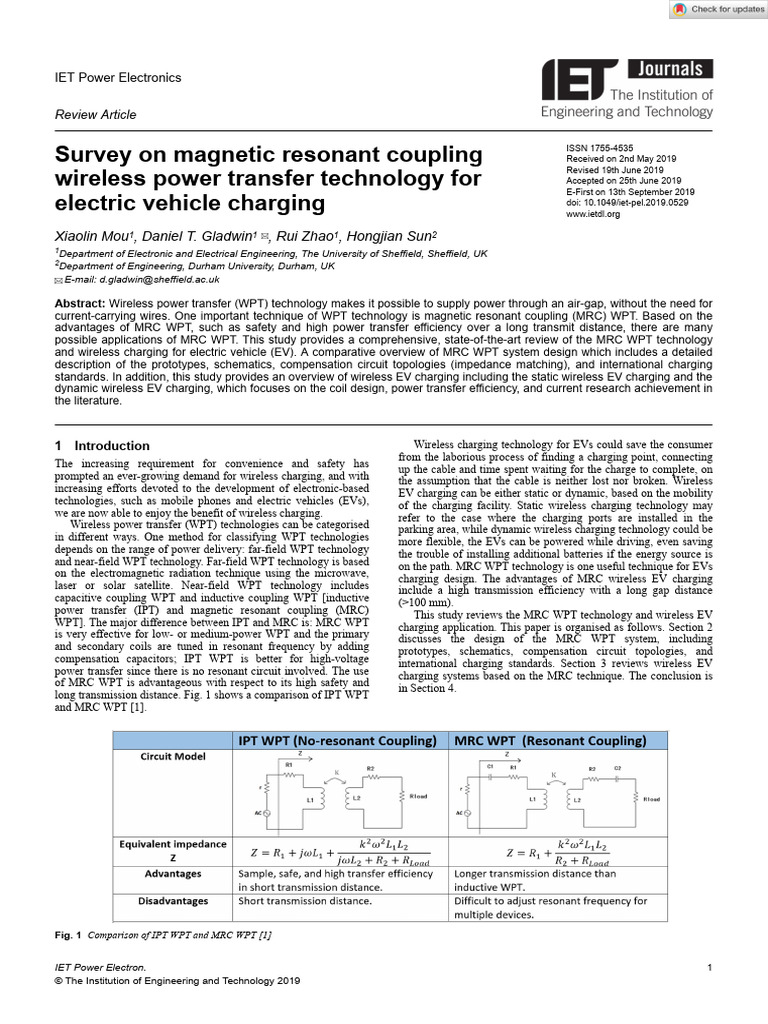 Magnetic Resonant Coupling for EV Charging | PDF | Inductor | Inductance