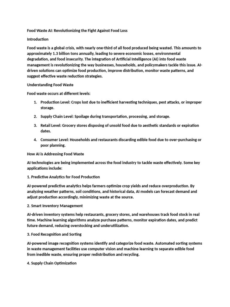 AI for Reducing Food Waste | PDF | Artificial Intelligence ...