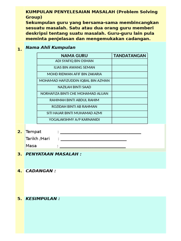 Template Form Problem Solving | PDF