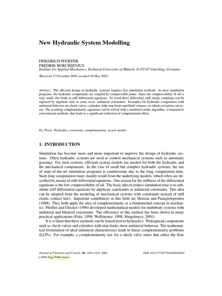 Efficient Hydraulic System Modeling | PDF | Fluid Dynamics | Equations