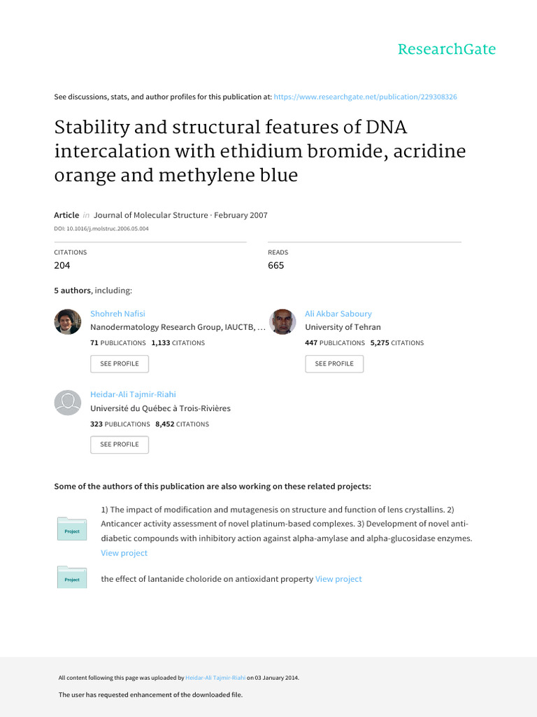 Stability and Structural Features of DNA Intercala | PDF | Base Pair | Dna