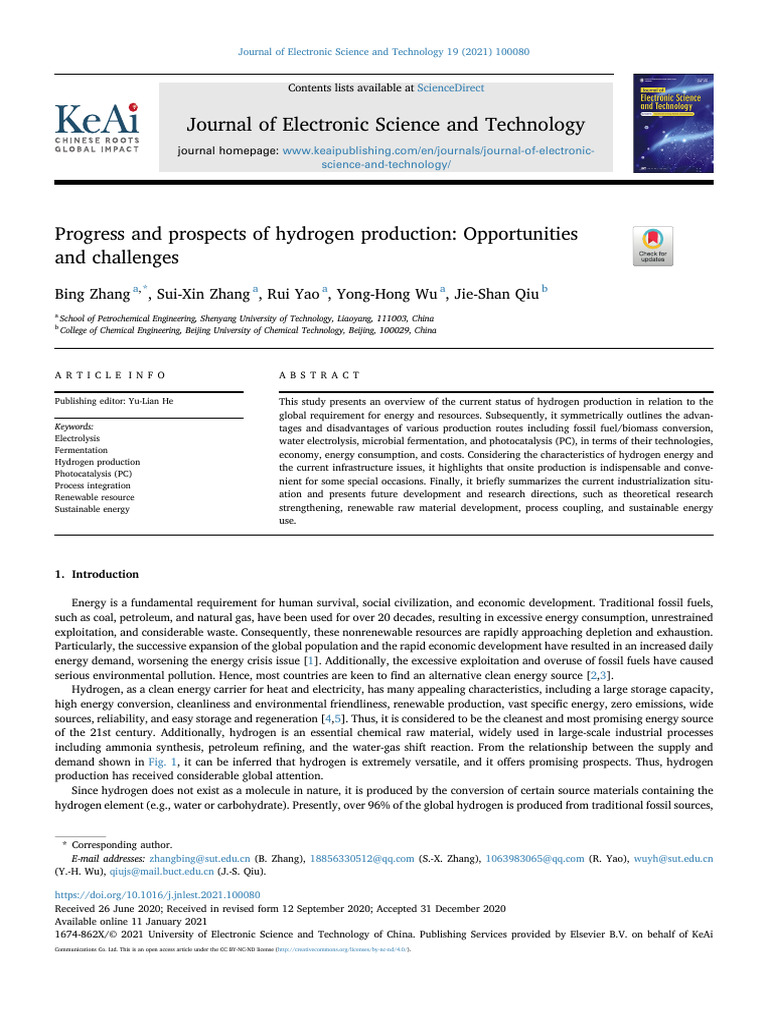 Hydrogen Production: Current Status & Future Prospects | PDF | Hydrogen ...