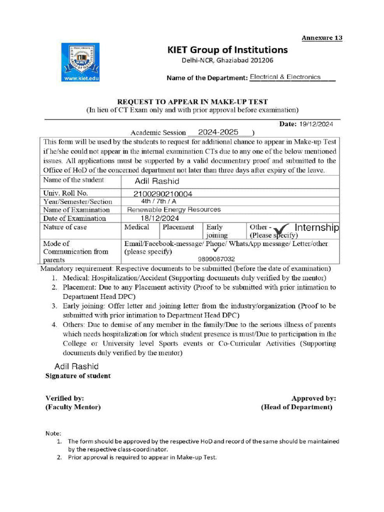 Make-Up Form..... Adil - 04 | PDF