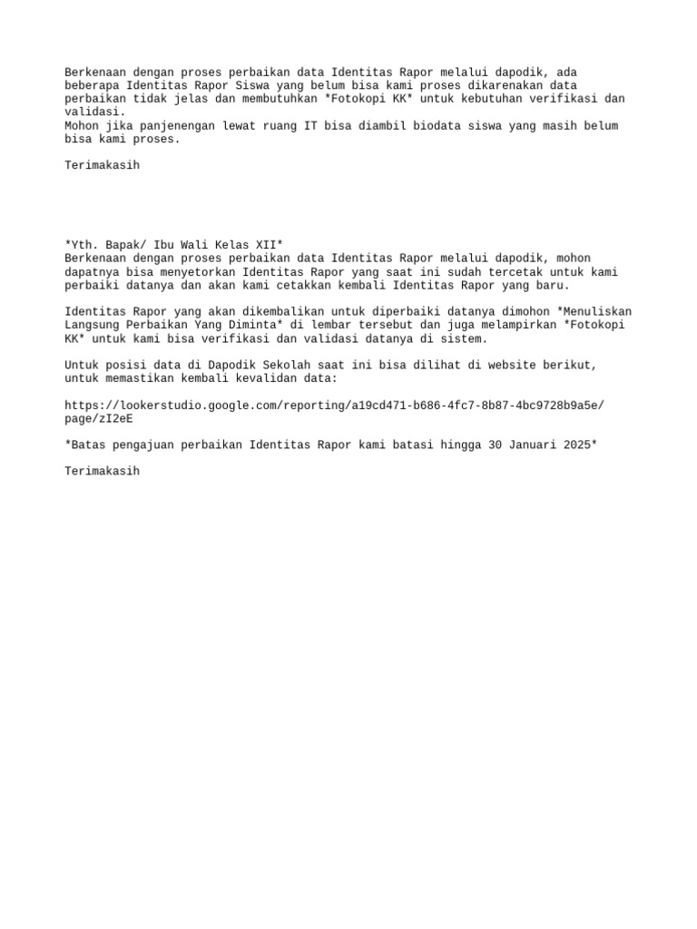 Perbaikan Identitas Rapor Siswa 2025 | PDF