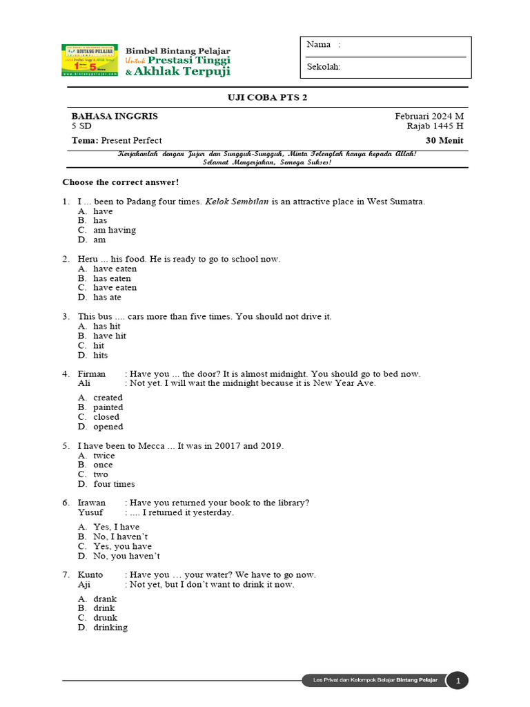 UC PAT 5D B.Inggris Tema - Passive | PDF