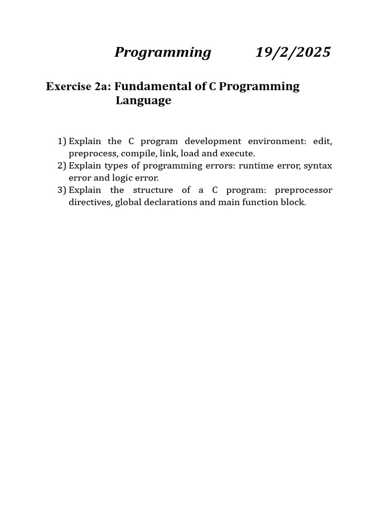 2a Fundamentals of C Programming - Copy | PDF