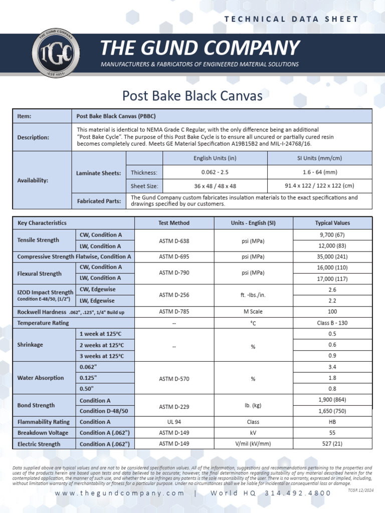 Post Bake Black Canvas Specifications | PDF | Materials | Mechanical ...