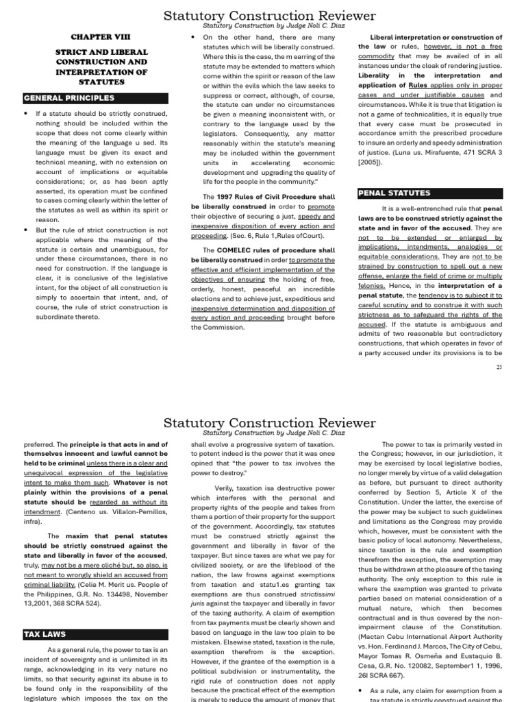 Statutory Construction Principles Explained | PDF | Statutory ...