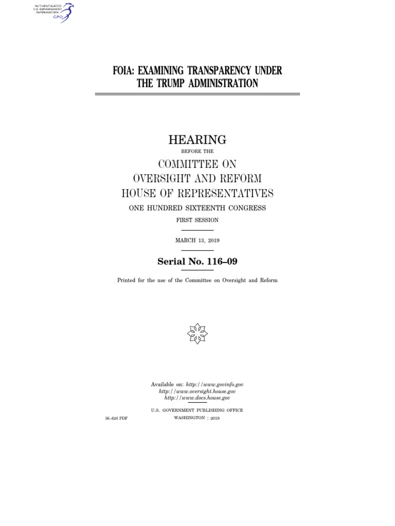 FOIA Transparency Under Trump Hearing | PDF | Freedom Of Information ...