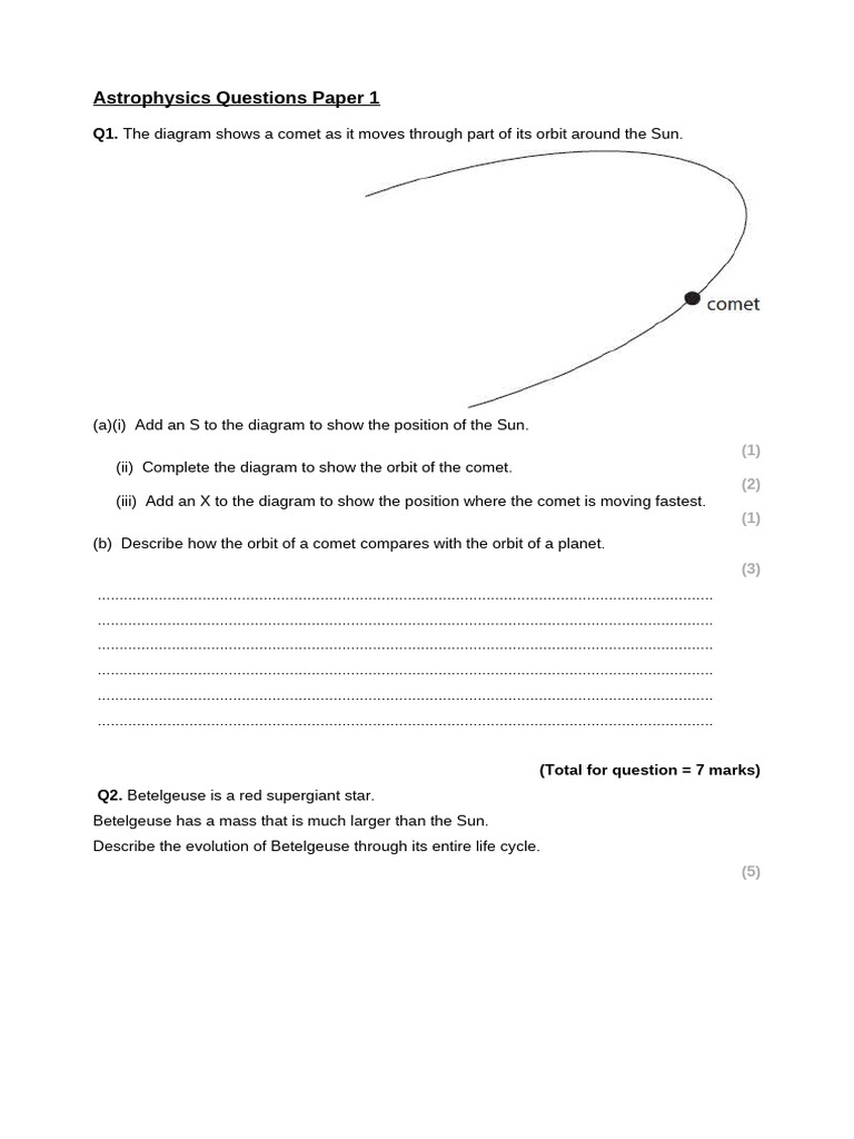 Astrophysics Exam Questions and Answers | PDF | Stars | Orbit