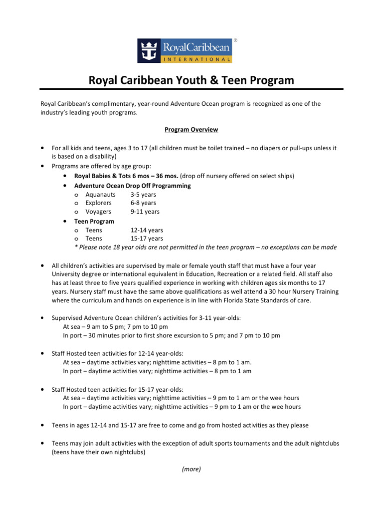 Royal Caribbean Youth Programs Overview | PDF | Toys | Infants