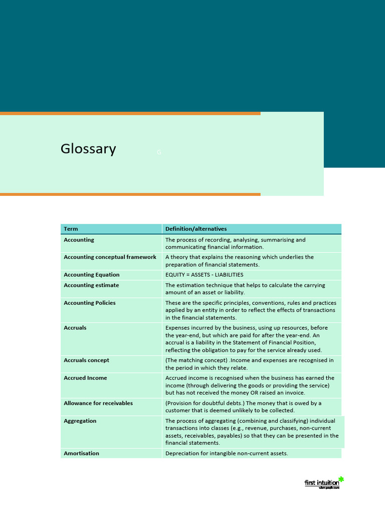 Accounting Terms and Definitions Glossary | PDF | Debits And Credits ...