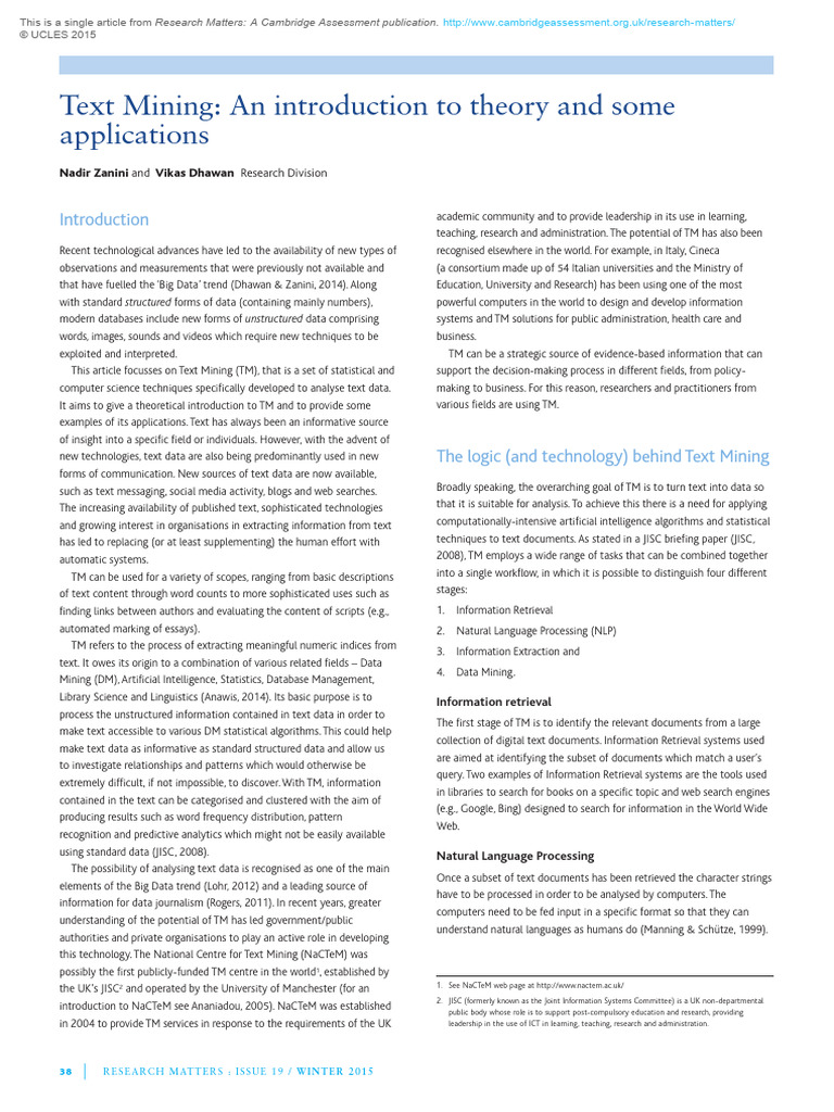 Research paper text mining pdf data information
