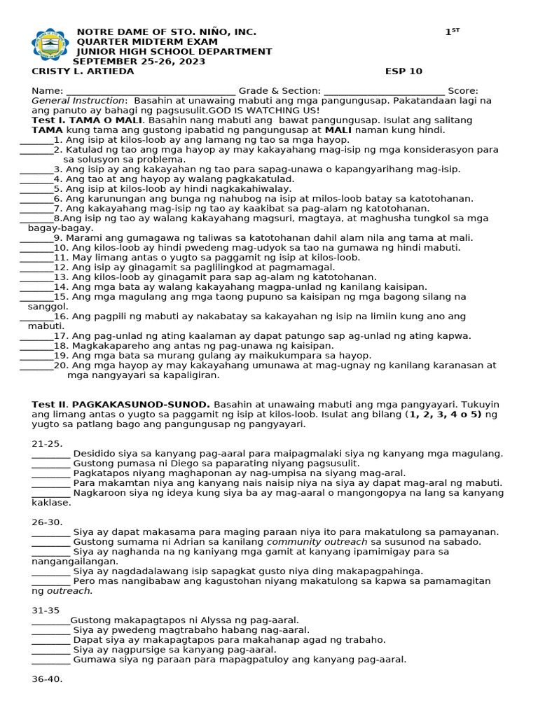 ESP 10 1st Midterm | PDF