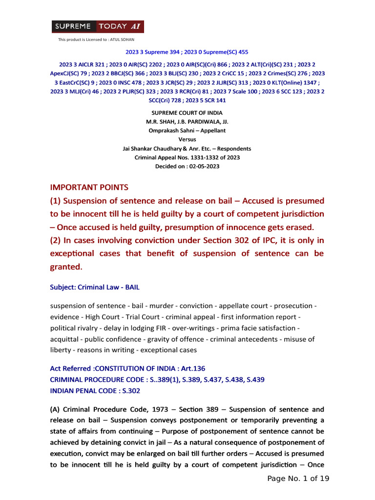 Supreme Court Bail Ruling on Murder Case | PDF | Bail | Criminal ...