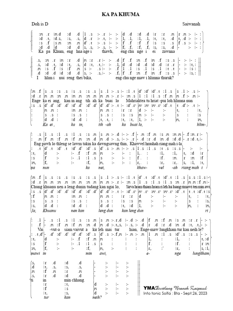 Ka Pa Khuma Lyrics and Solfa | PDF | Musical Notation | Musical ...