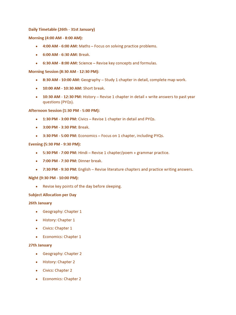 Daily Timetable | PDF