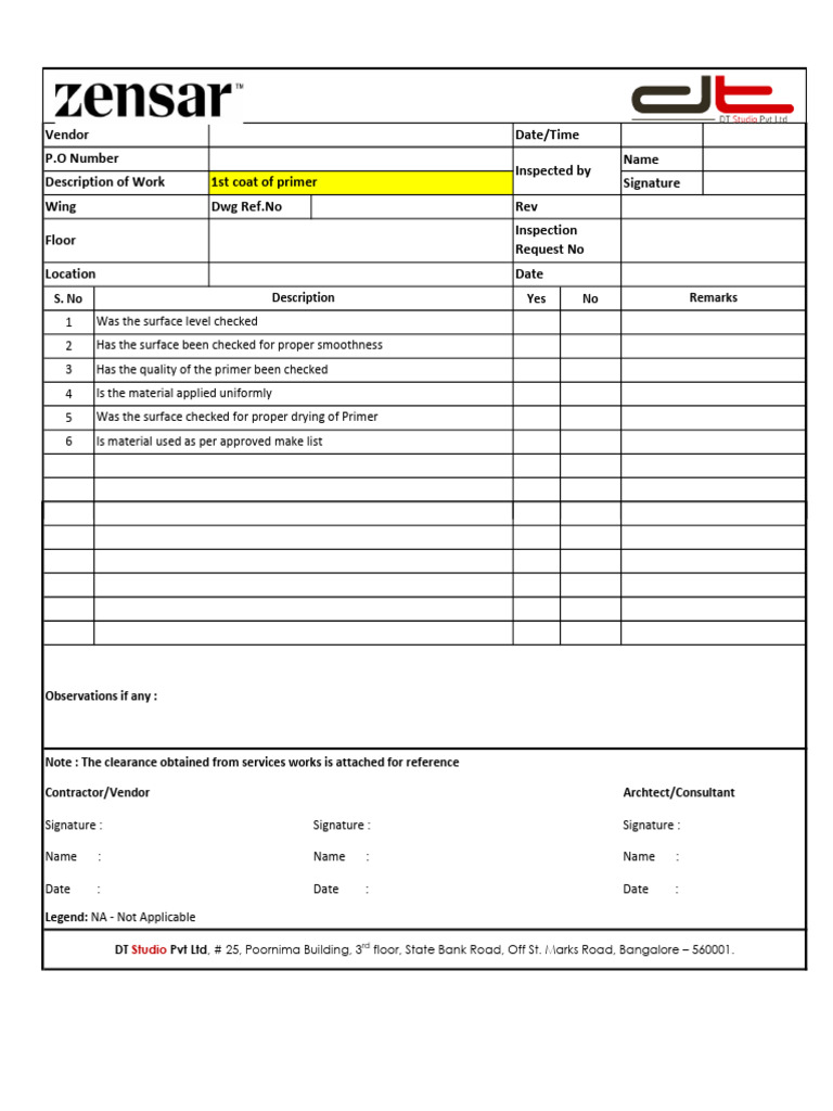 1st Coat Primer Inspection Checklist | PDF