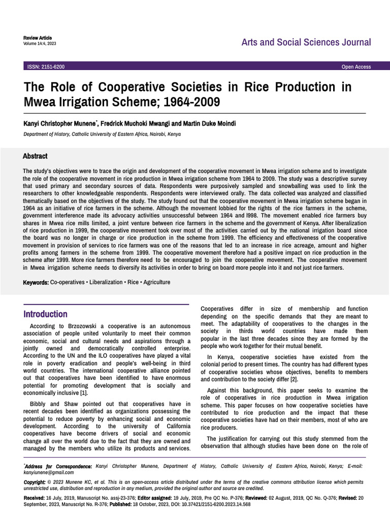 The Role of Cooperative Societies in Rice Production in Mwea Irrigation ...