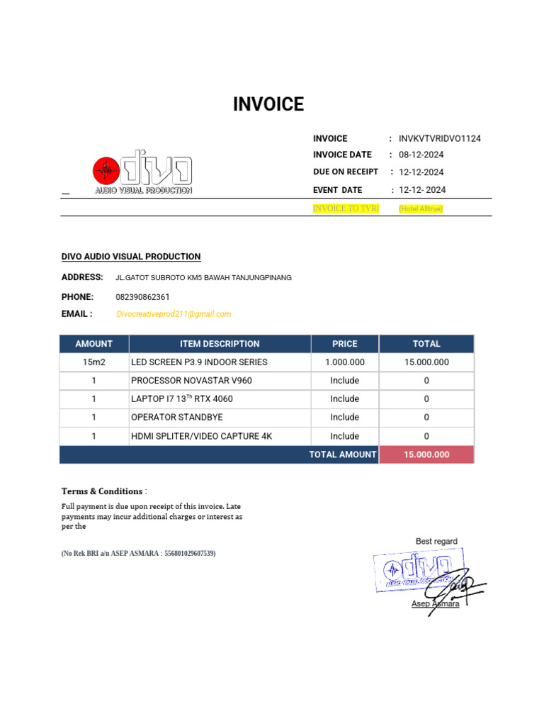 Invoice for Divo Audio Visual Services | PDF
