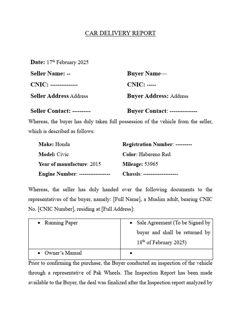 Car Sale Delivery Report 2025 | PDF | Land Vehicles | Private Transport