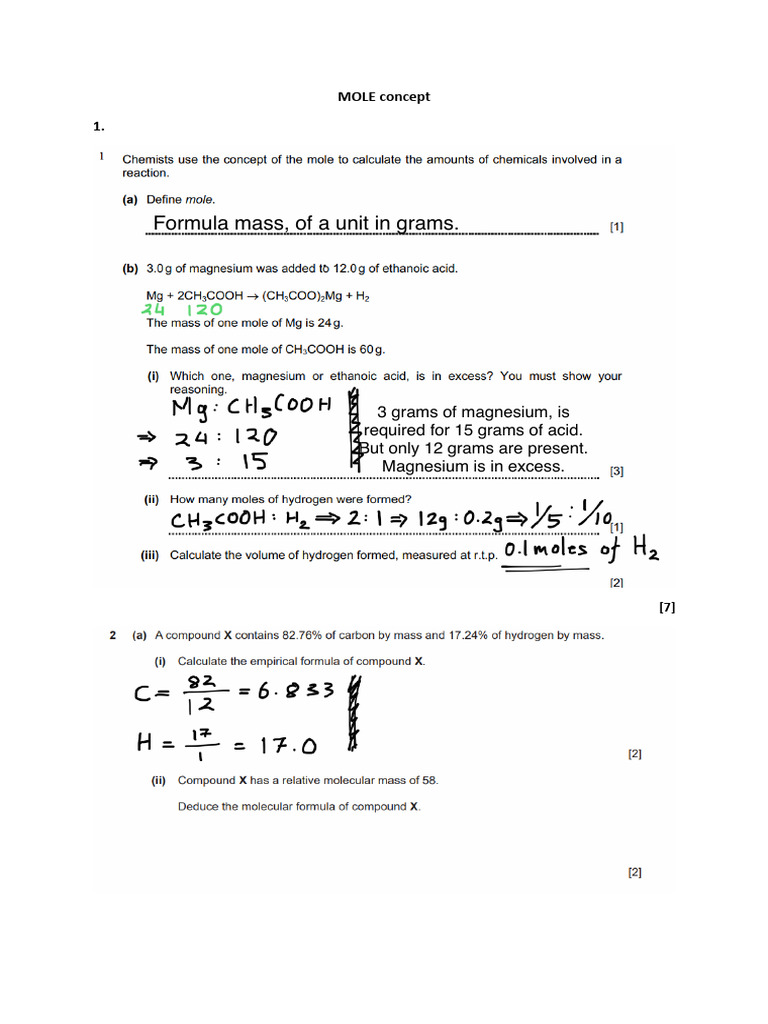 MOLE Concept: Magnesium in Excess | PDF