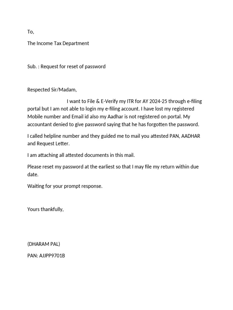 Income Tax Password Reset Request | PDF