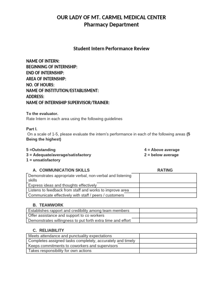 Student Intern Performance Review | PDF | Skill | Cognition