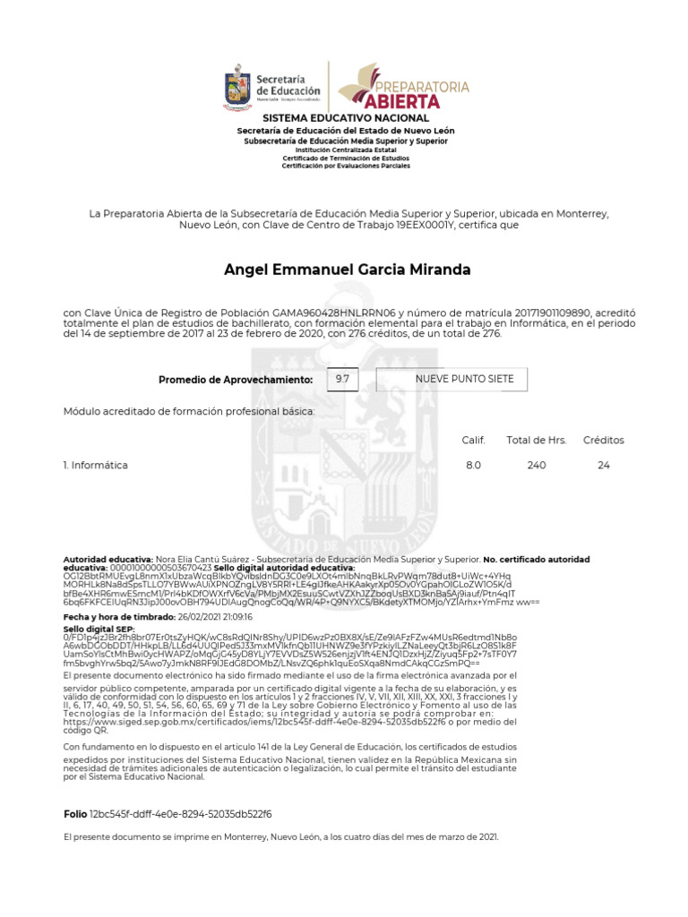 Certificado Prepa Angel | PDF | Comunicación | Pensamiento