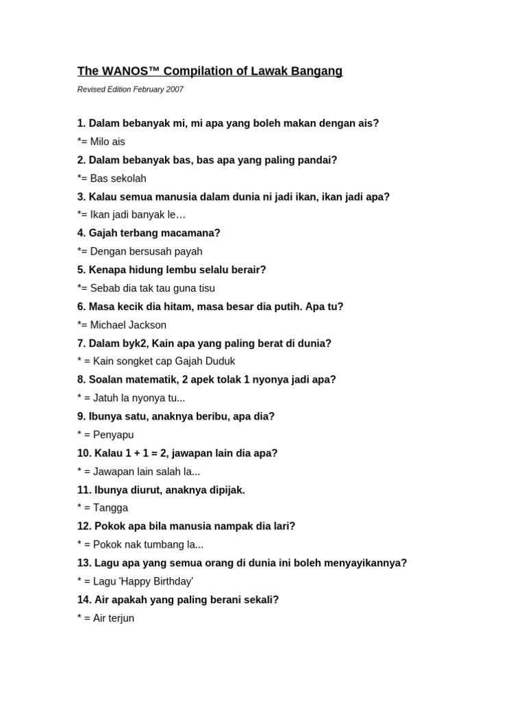 Compilation of Lawak Bangang | PDF