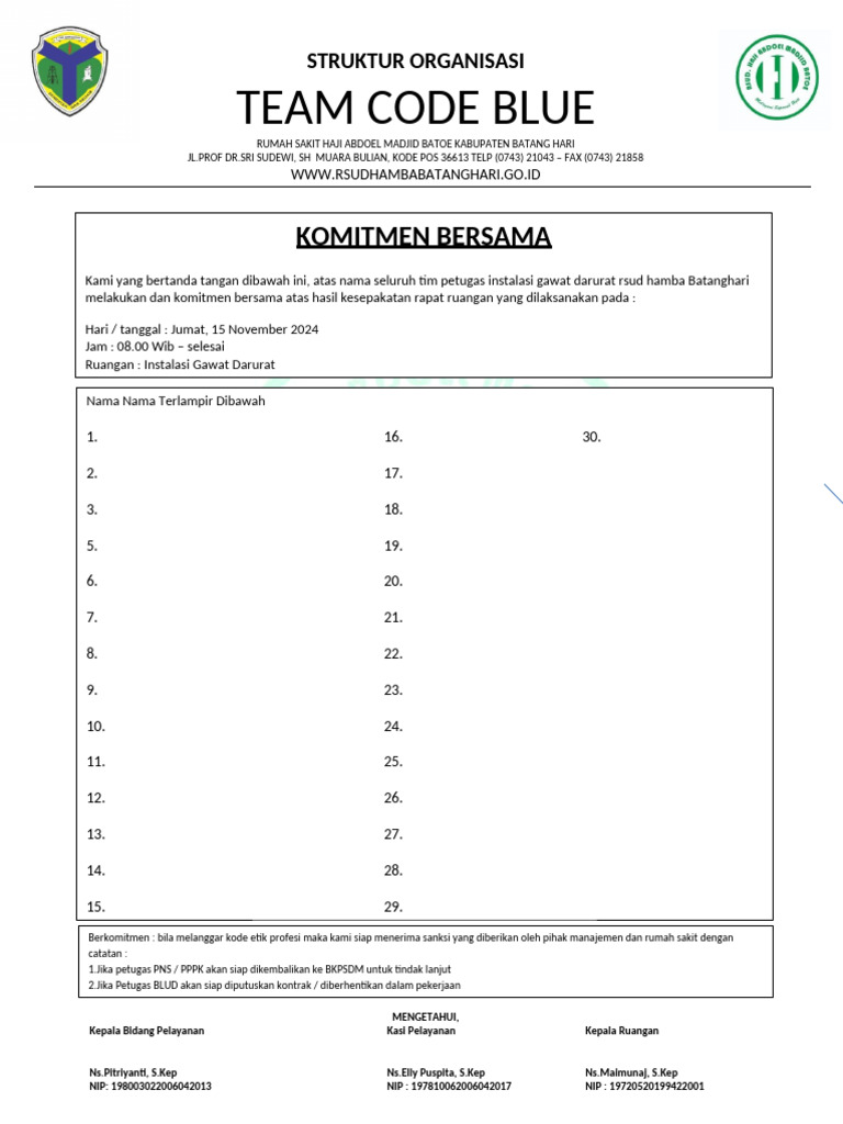 Komitmen Tim Code Blue RSUD Hamba Batanghari | PDF