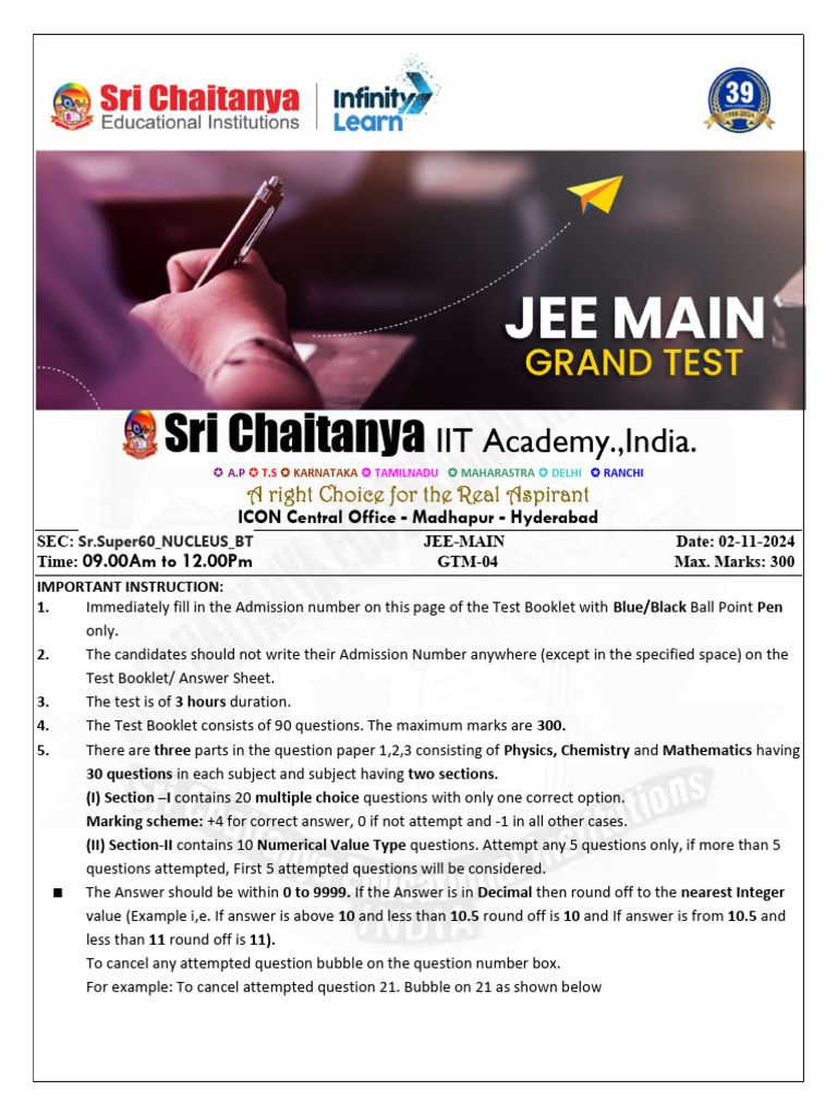 JEE-Main Exam Instructions and Syllabus | PDF | Physics | Physical ...