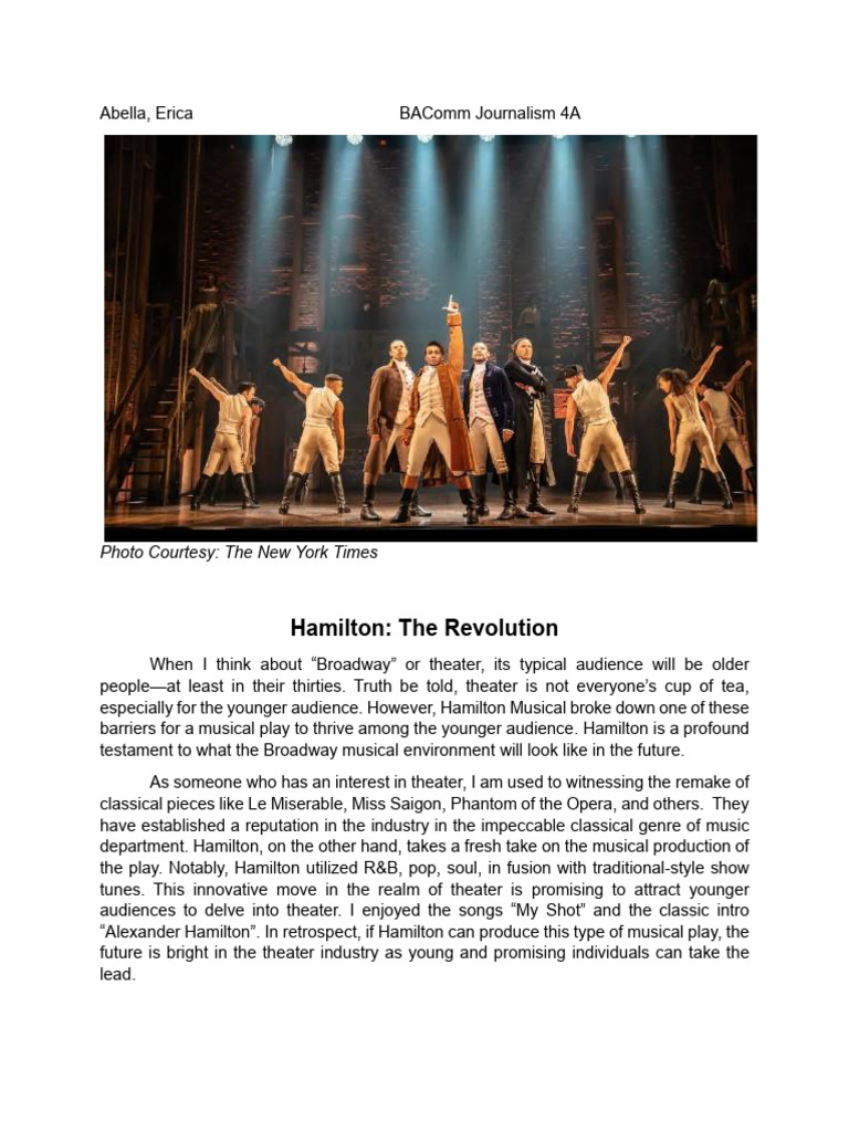 Hamilton: Revolutionizing Broadway for Youth | PDF | Hamilton (Musical ...