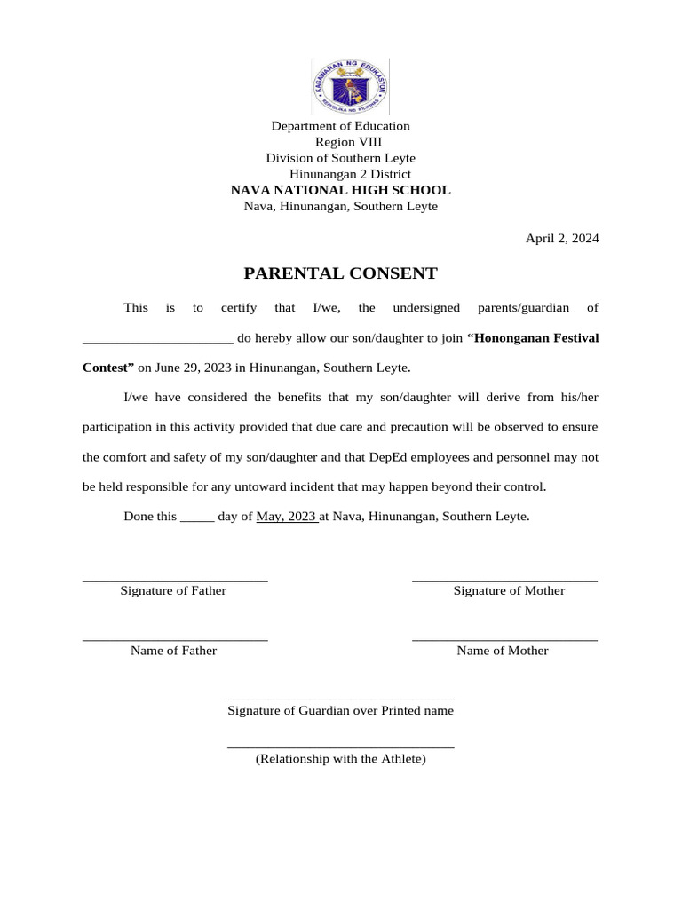 Parental Consent for School Events | PDF