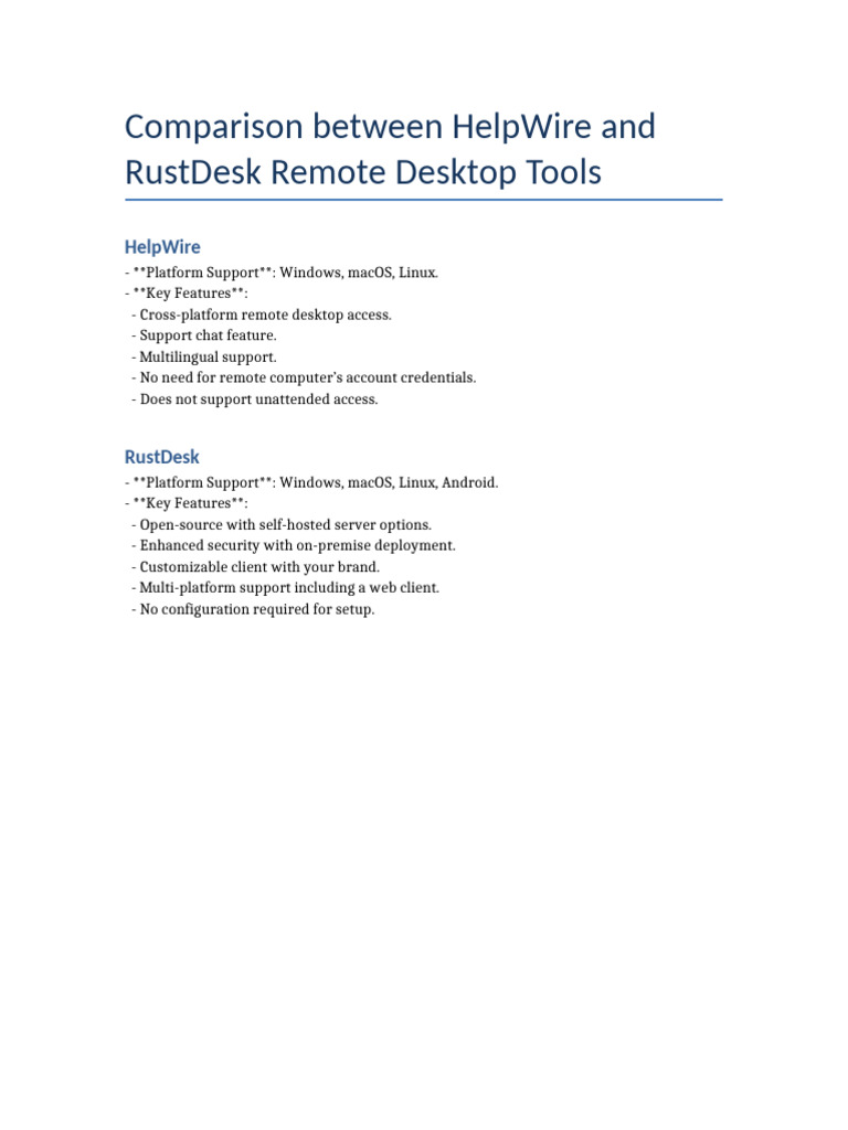 RustDesk vs HelpWire: Remote Access Tools | PDF