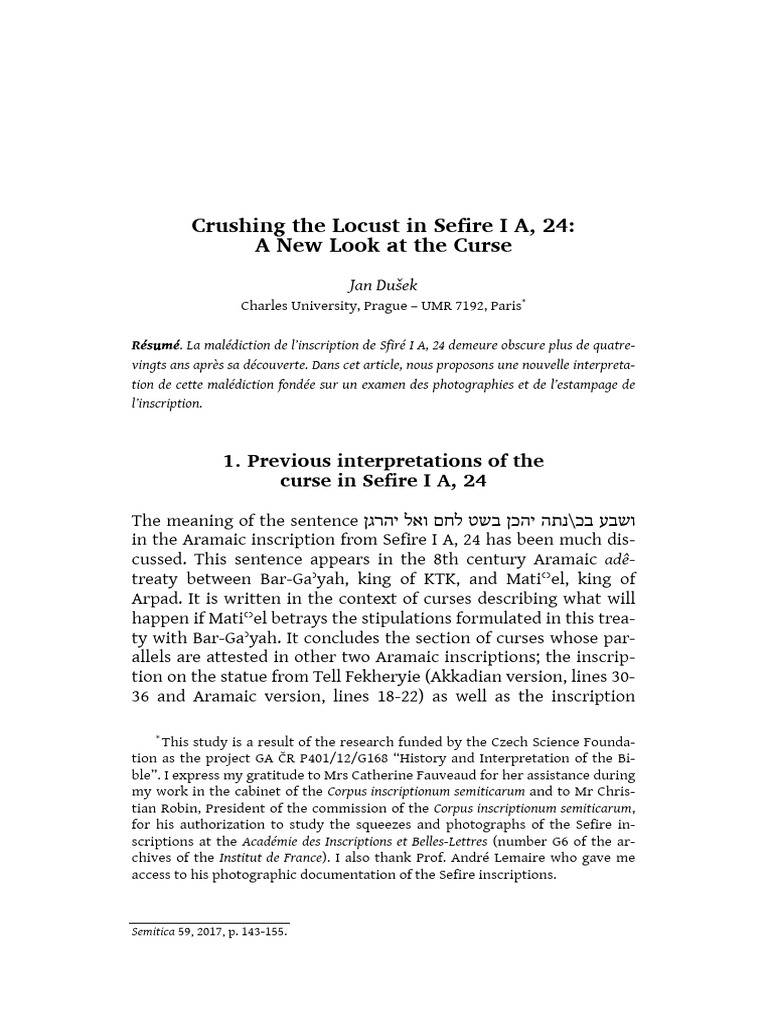 Dušek - Crushing The Locust in Sefire I 24 | PDF | Linguistics